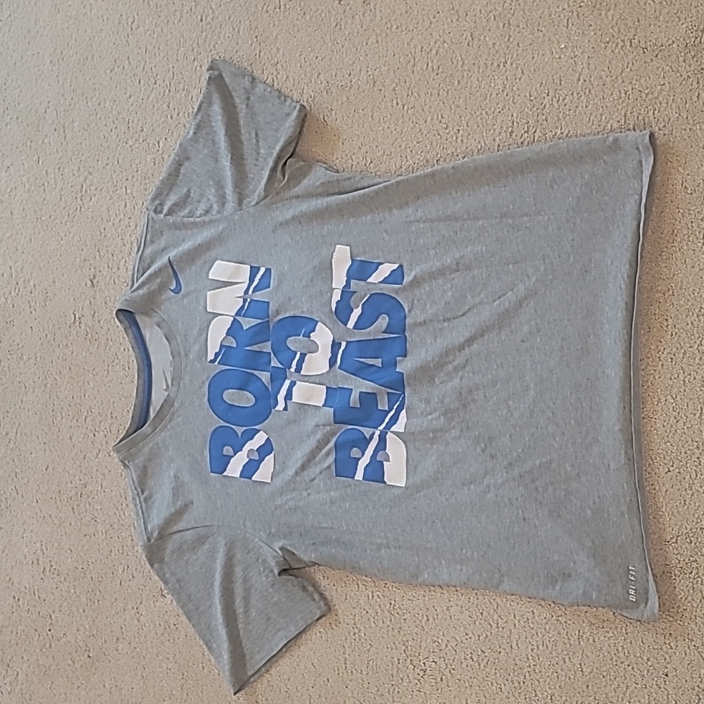 Nike Gray Tee with Blue 'Born to Beast' Design